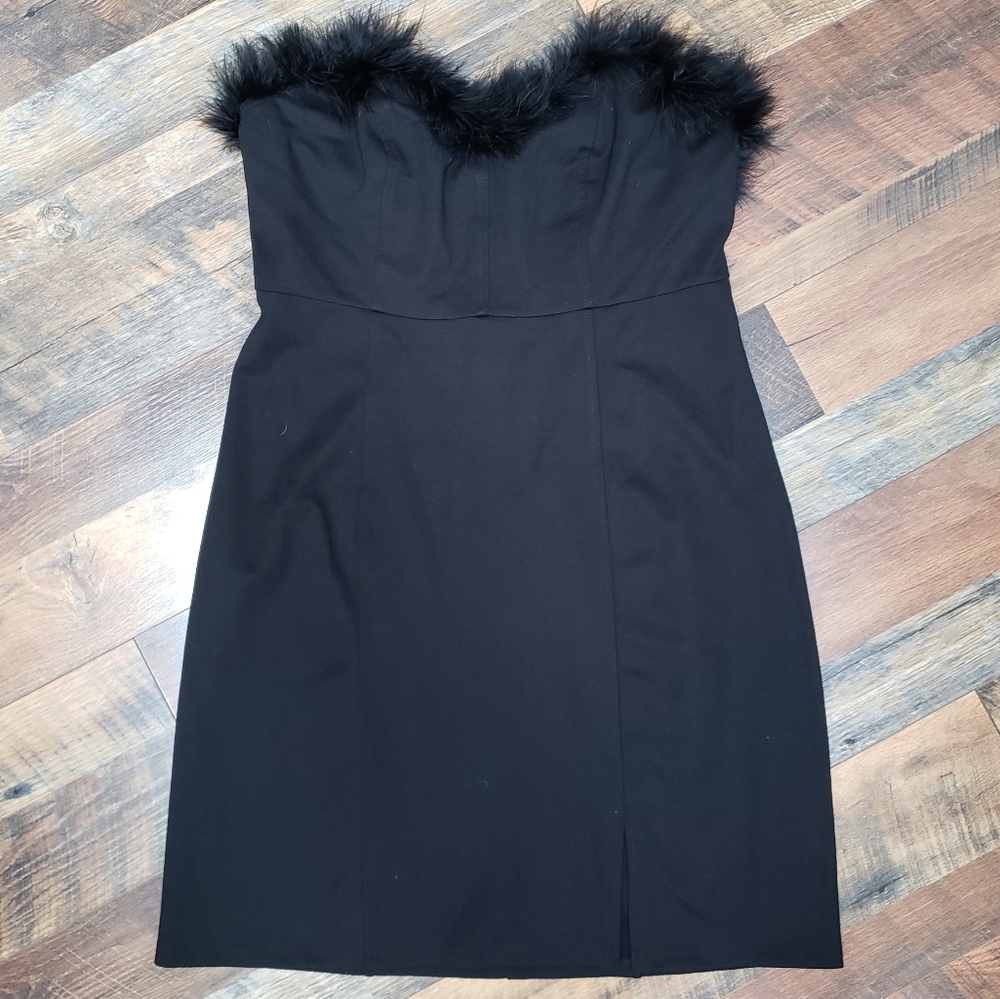 NWT Forever 21 Black Strapless Mini Dress with Feather Trim Neckline, Size 1X